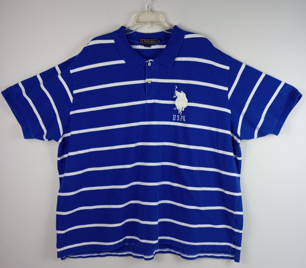 US Polo Association Mens 5XL Blue White Striped Short Sleeve Polo Shirt